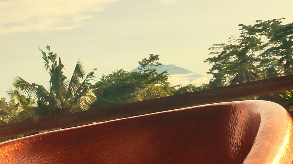 View of Mt Agung from bathtub warm View of Mt Agung from bathtub