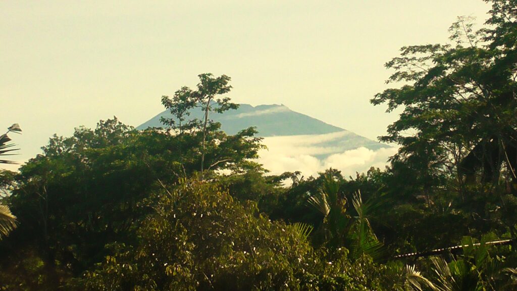 View of Mt Agung from terrace warm View of Mt Agung from terrace